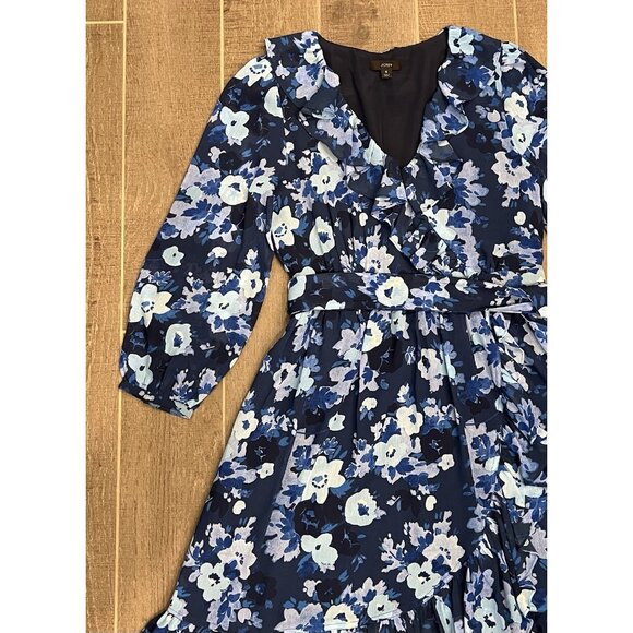 J.Crew Women's Wrap Dress Size 8 Watercolors Begonias Meadows Blue Floral - Picture 12 of 16